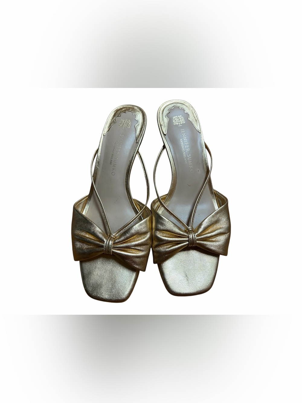 Metallic Gold Bow-Front Mule Sandals
